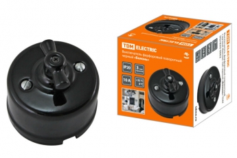 Выключатель фарфоровый поворотный с ручкой (бантик) 10А черный «Болонь» | SQ1820-0002 | TDM